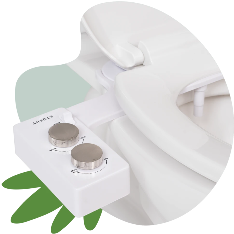 side angle of the Tushy Spa 3.0 bidet with controls attached to toilet